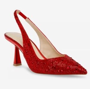 🔹️Betsey Johnson🔹️clark Slingback Red Embellished Rhinestone Jewel Heels